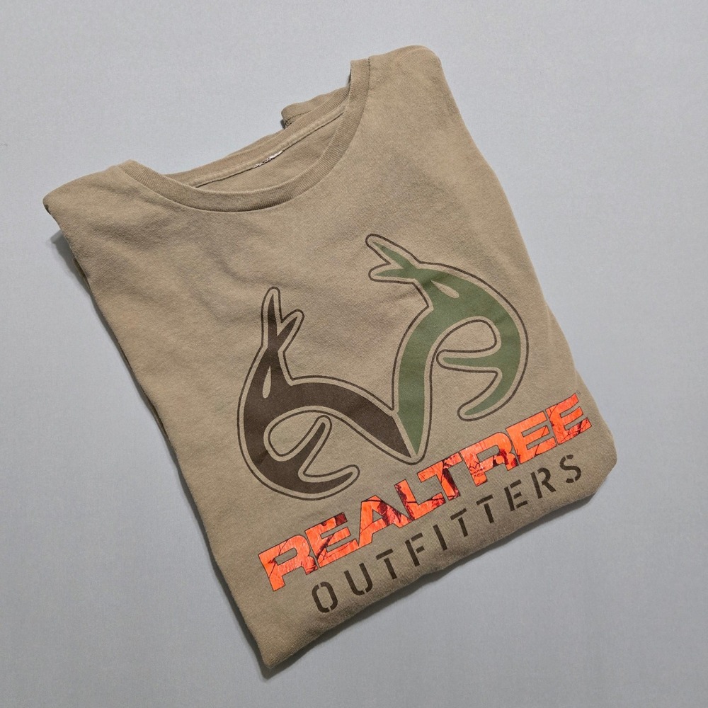 Realtree Outfitters T-Shirt Mens XL Tan Graphic Antler Logo Short Sleeve Tee